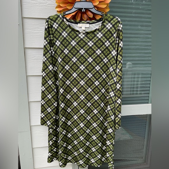 NWT MICHAEL Michael Kors Black and Green Checkered Dress Size 1X - Picture 1 of 7